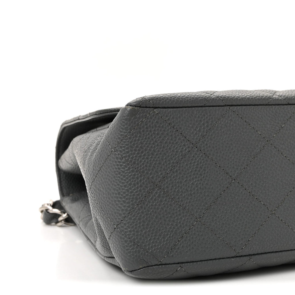 Chanel Caviar Quilted Jumbo Single Flap Grey