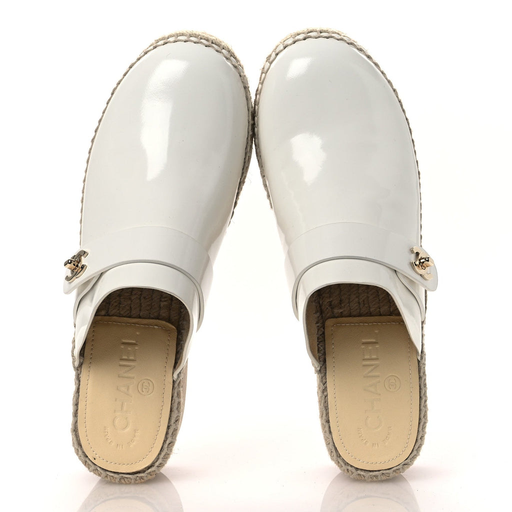 Patent Calfskin CC Turn Lock Clog 39 White
