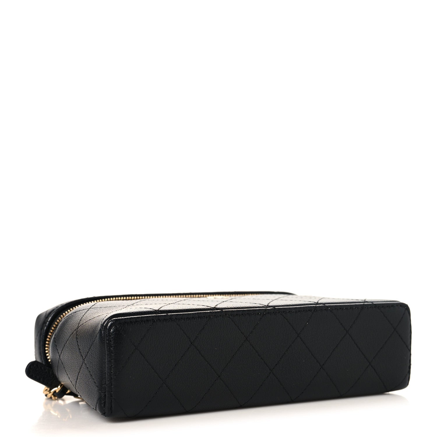 Chanel Goatskin Stitched Top Handle Slim Vanity With Chain Black