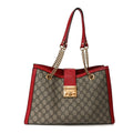 Gucci GG Supreme Monogram Medium Padlock Tote Hibiscus Red