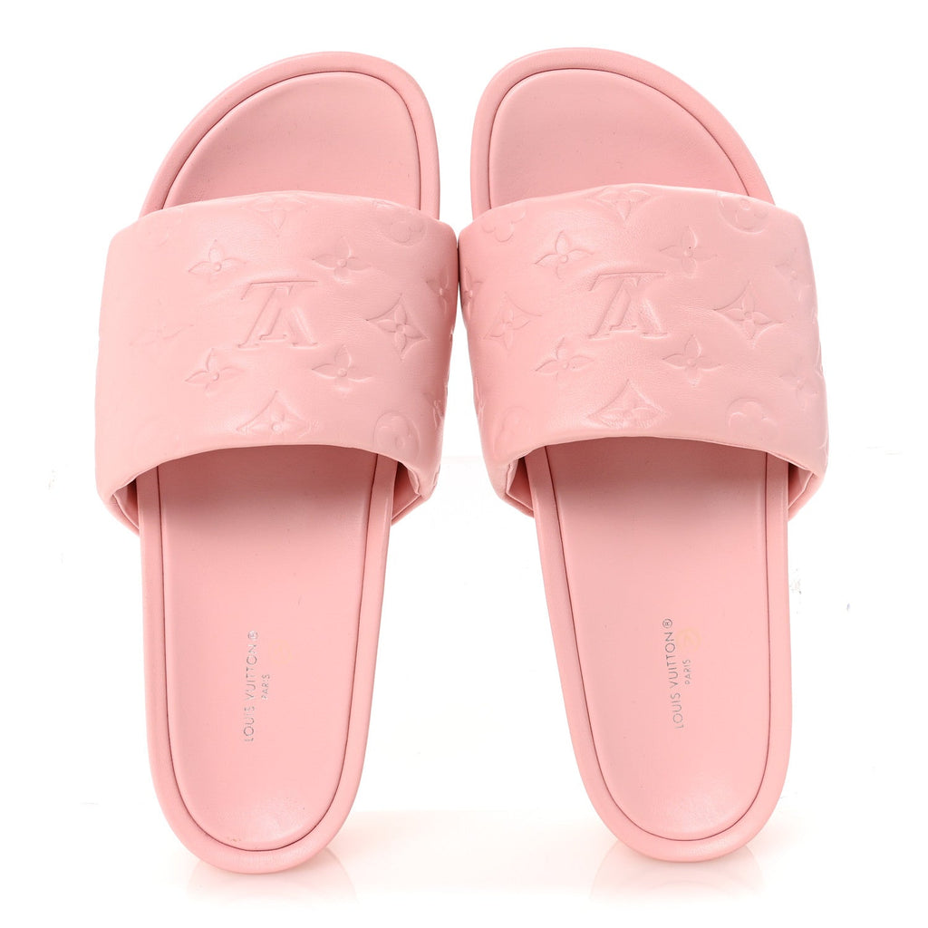 Louis Vuitton Lambskin Embossed Monogram Jumbo Flatform Mule Sandals 41 Rose Clair