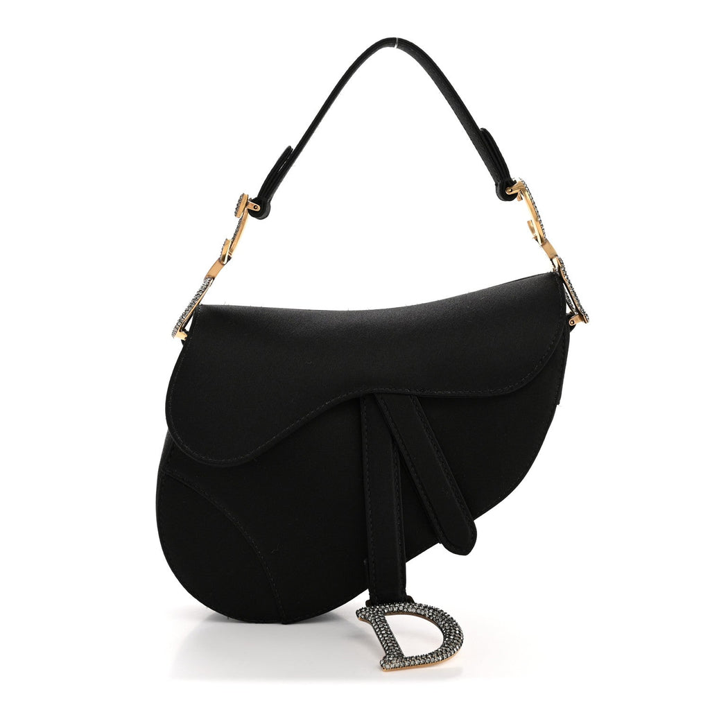 Christian Dior Satin Crystal Mini Saddle Bag Black