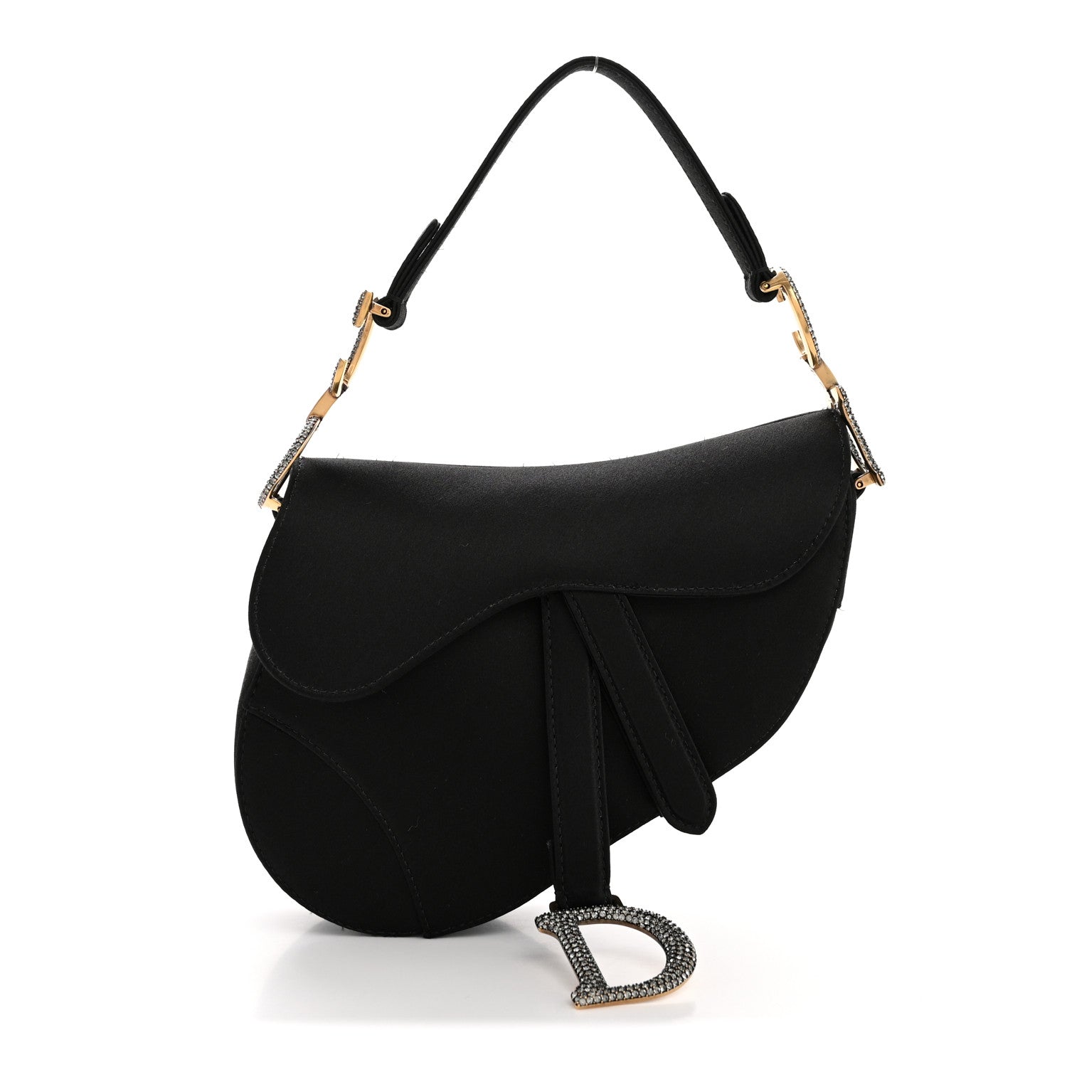 Christian Dior Satin Crystal Mini Saddle Bag Black