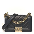 Chanel Calfskin Chevron Quilted Small Boy Flap Black