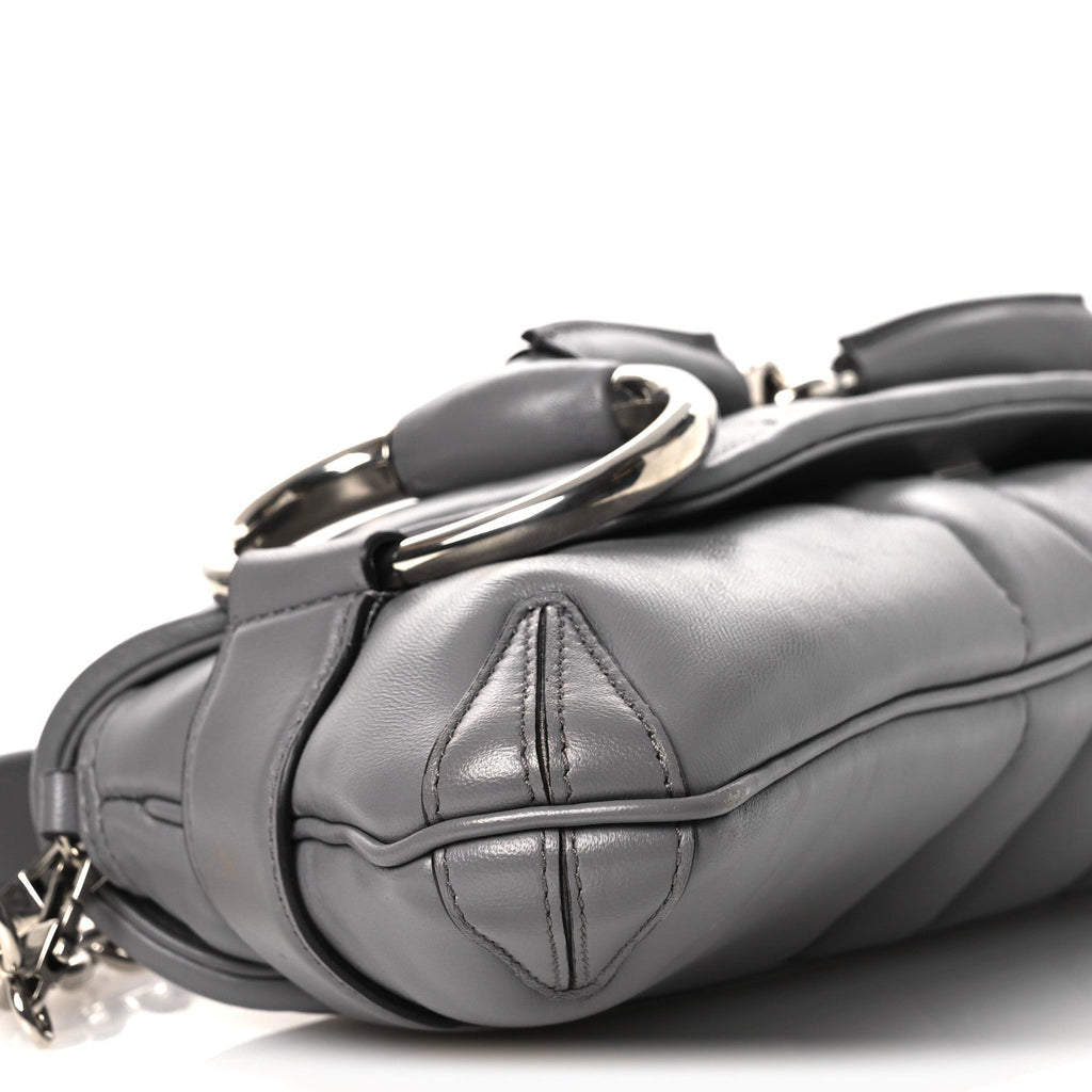 Gucci Nappa Vertical Matelasse Medium Maxi Horsebit Chain Shoulder Bag Grey