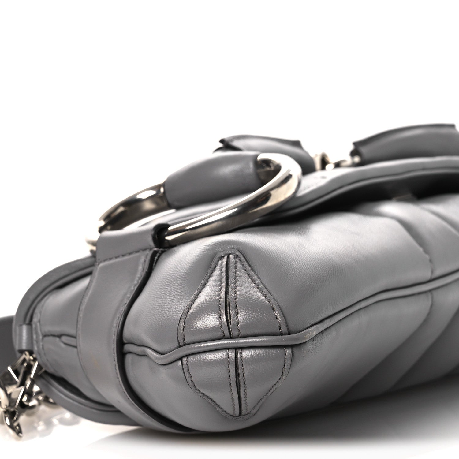 Gucci Nappa Vertical Matelasse Medium Maxi Horsebit Chain Shoulder Bag Grey
