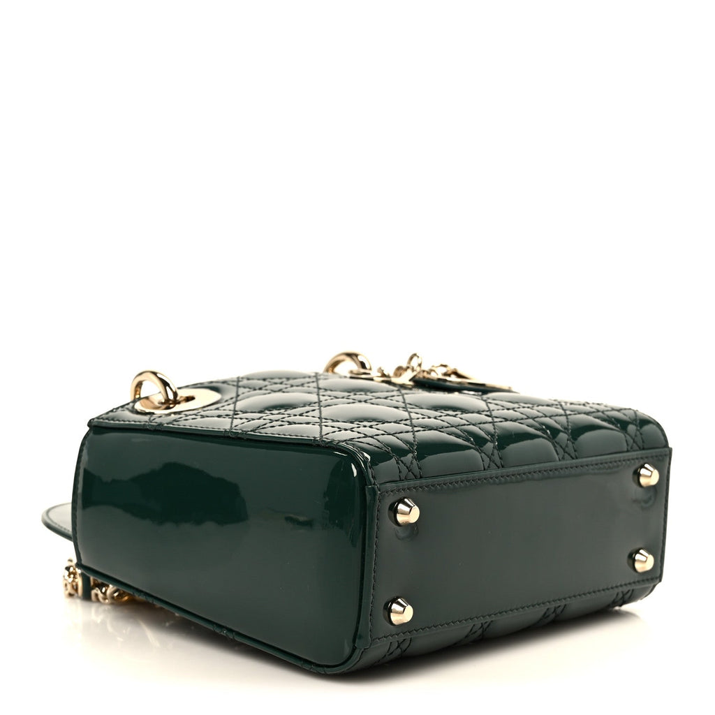 Christian Dior Patent Cannage Mini Lady Dior Pine Green