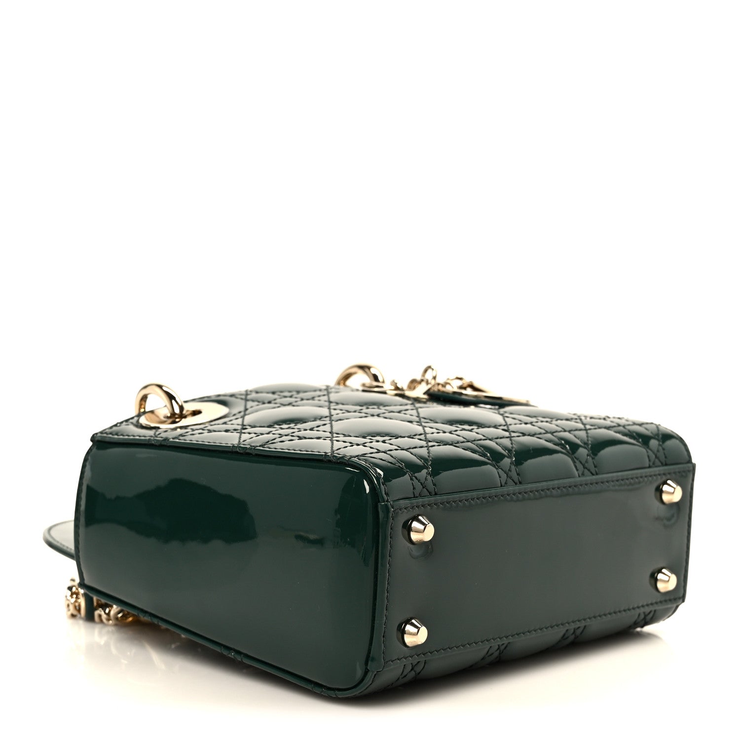 Christian Dior Patent Cannage Mini Lady Dior Pine Green
