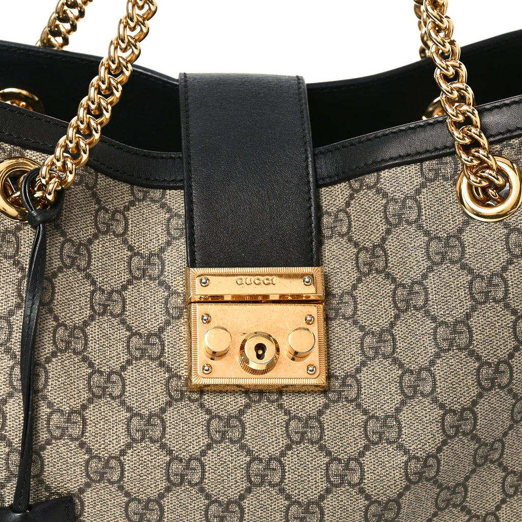 Gucci GG Supreme Monogram Medium Padlock Tote Black