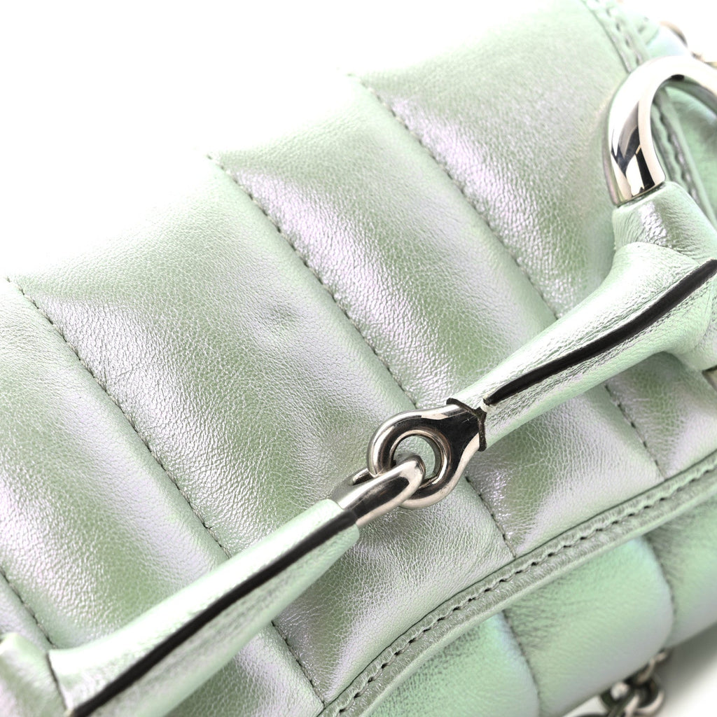 Gucci Iridescent Nappa Vertical Matelasse Small Maxi Horsebit Chain Shoulder Bag Iridescent Salvy Green