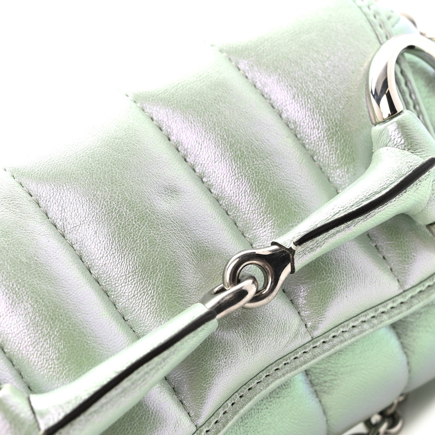 Gucci Iridescent Nappa Vertical Matelasse Small Maxi Horsebit Chain Shoulder Bag Iridescent Salvy Green