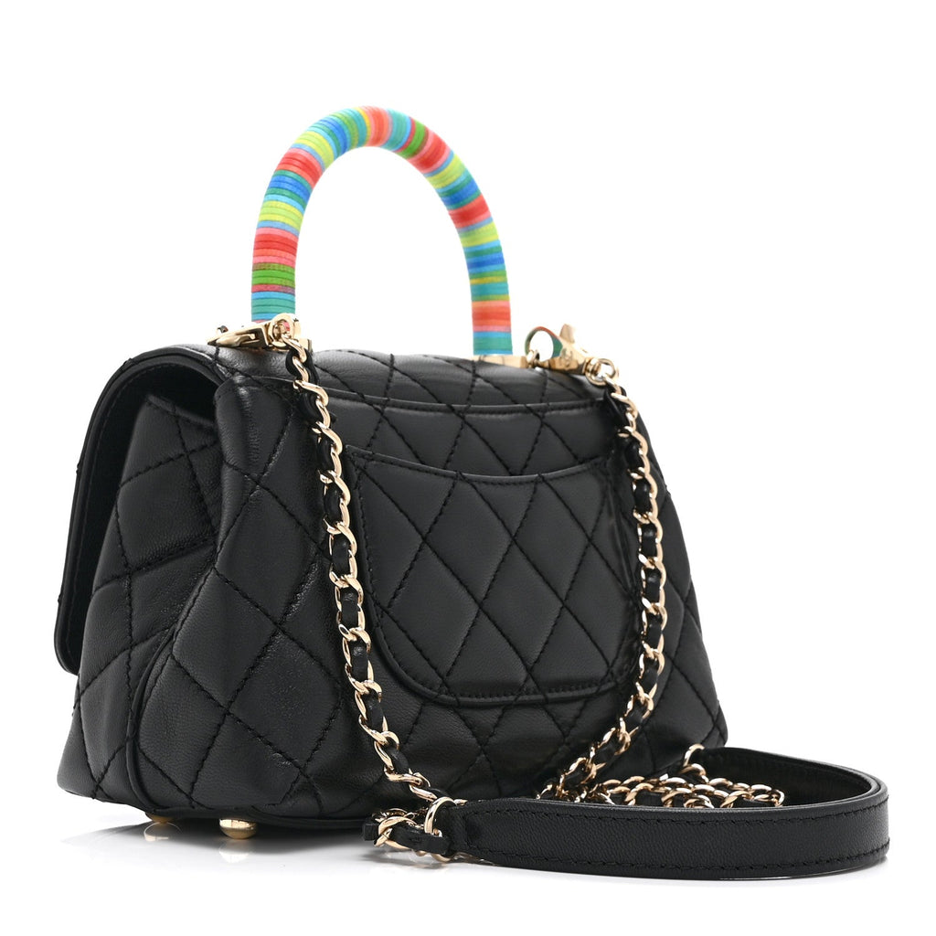 Chanel Goatskin Quilted Rainbow Extra Mini Coco Handle Flap Black