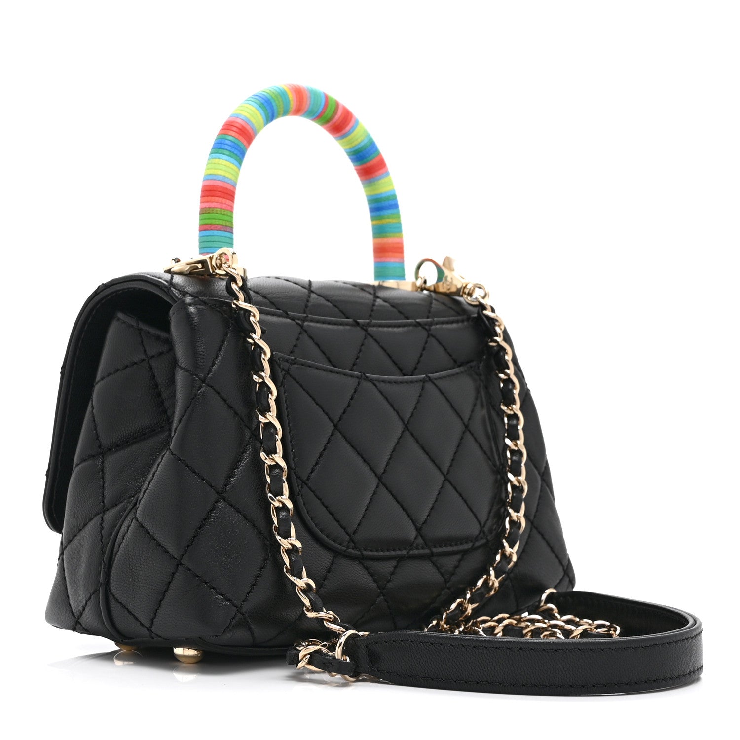 Chanel Goatskin Quilted Rainbow Extra Mini Coco Handle Flap Black
