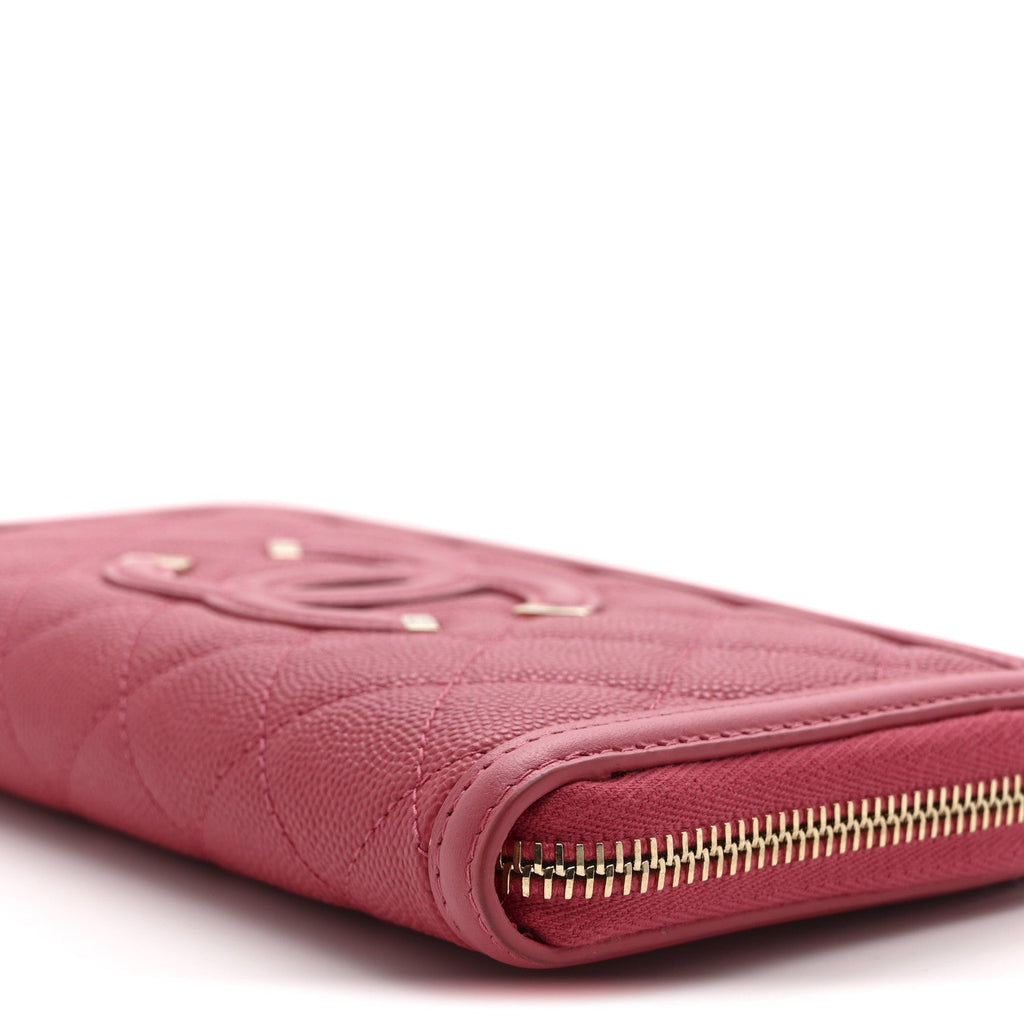 Caviar Quilted Large Filigree Zip Around Wallet Pink