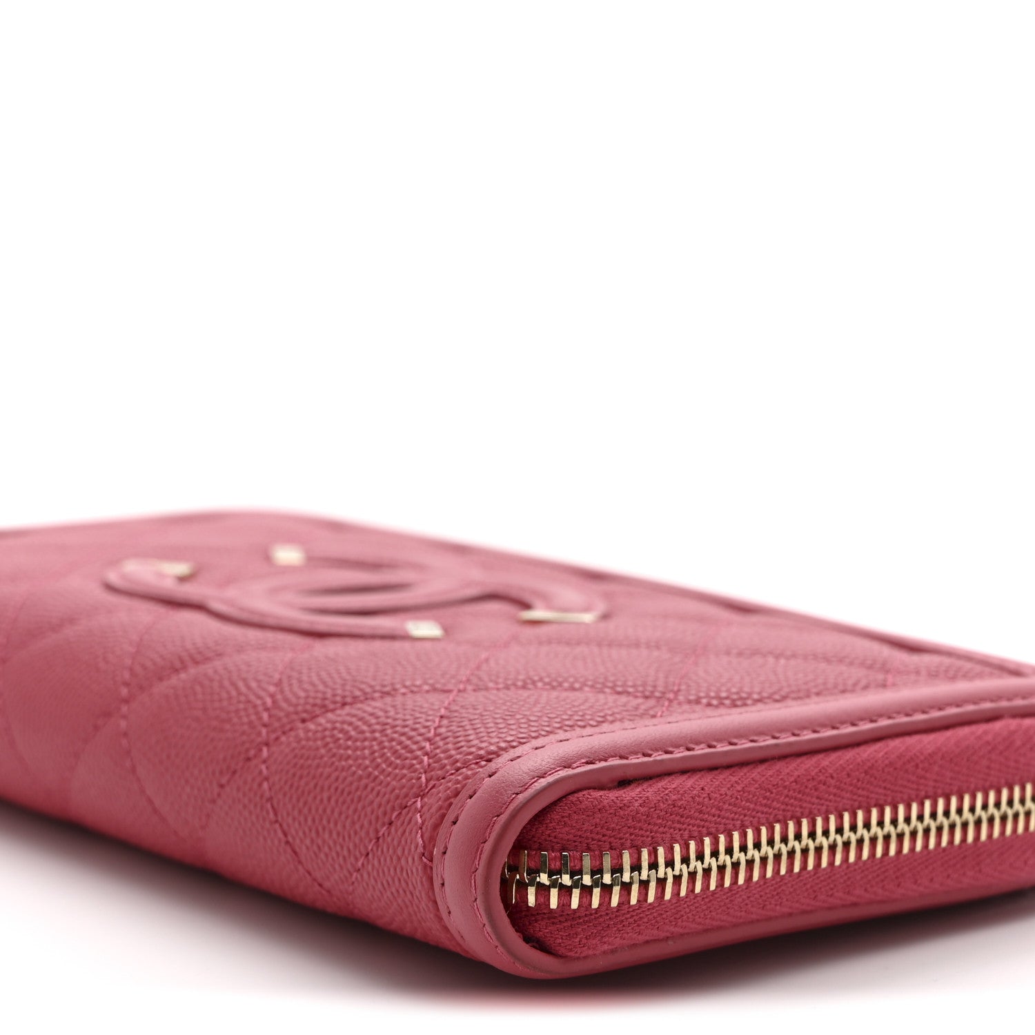 Caviar Quilted Large Filigree Zip Around Wallet Pink