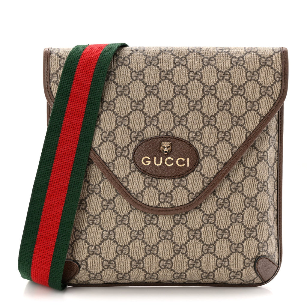 Gucci GG Supreme Monogram Web Medium Neo Vintage Flap Messenger Bag Beige New Acero
