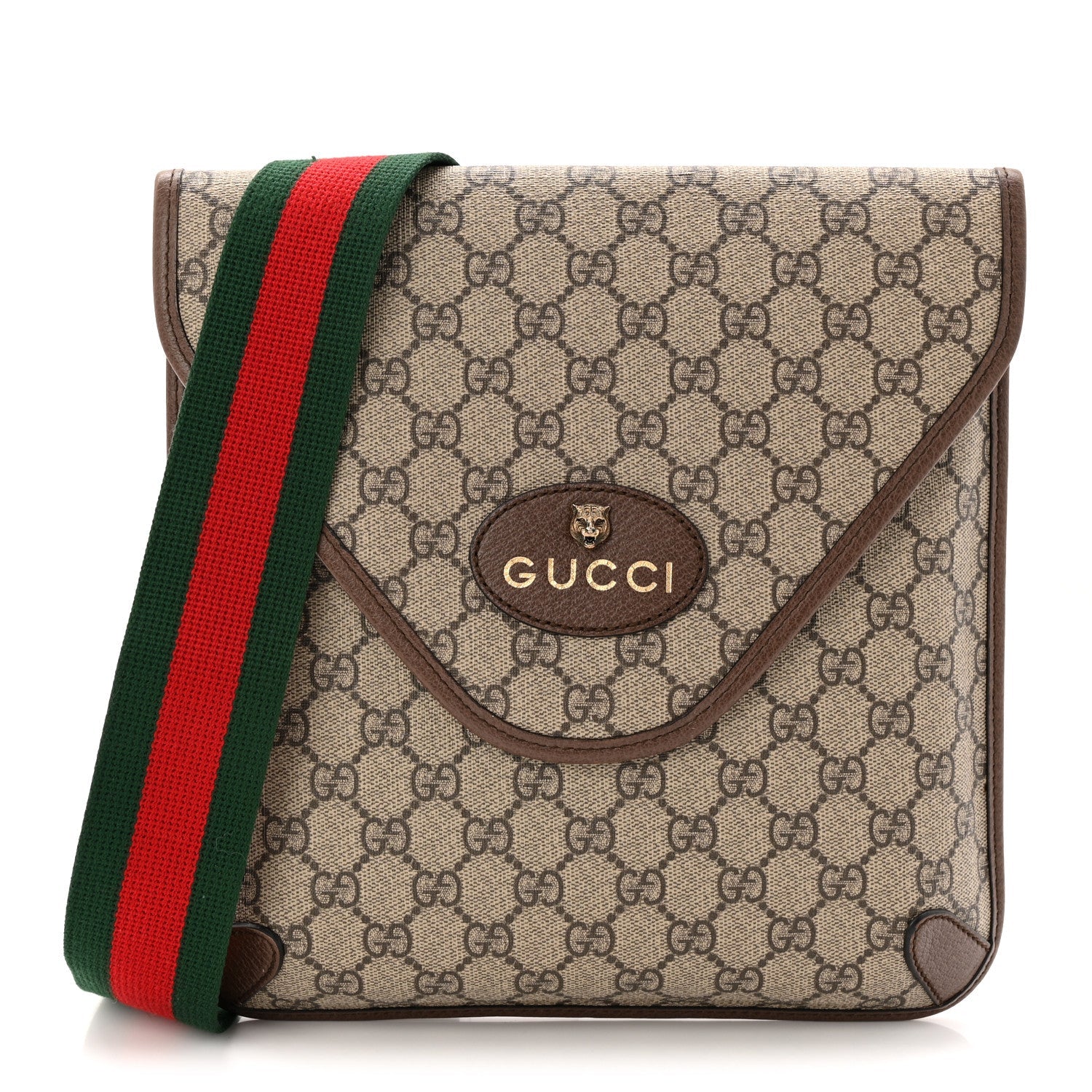 Gucci GG Supreme Monogram Web Medium Neo Vintage Flap Messenger Bag Beige New Acero