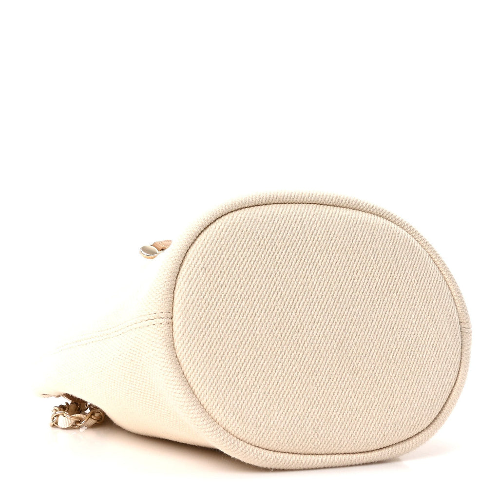 Chanel Canvas Pearl Deauville Drawstring Bucket Bag Ecru Beige