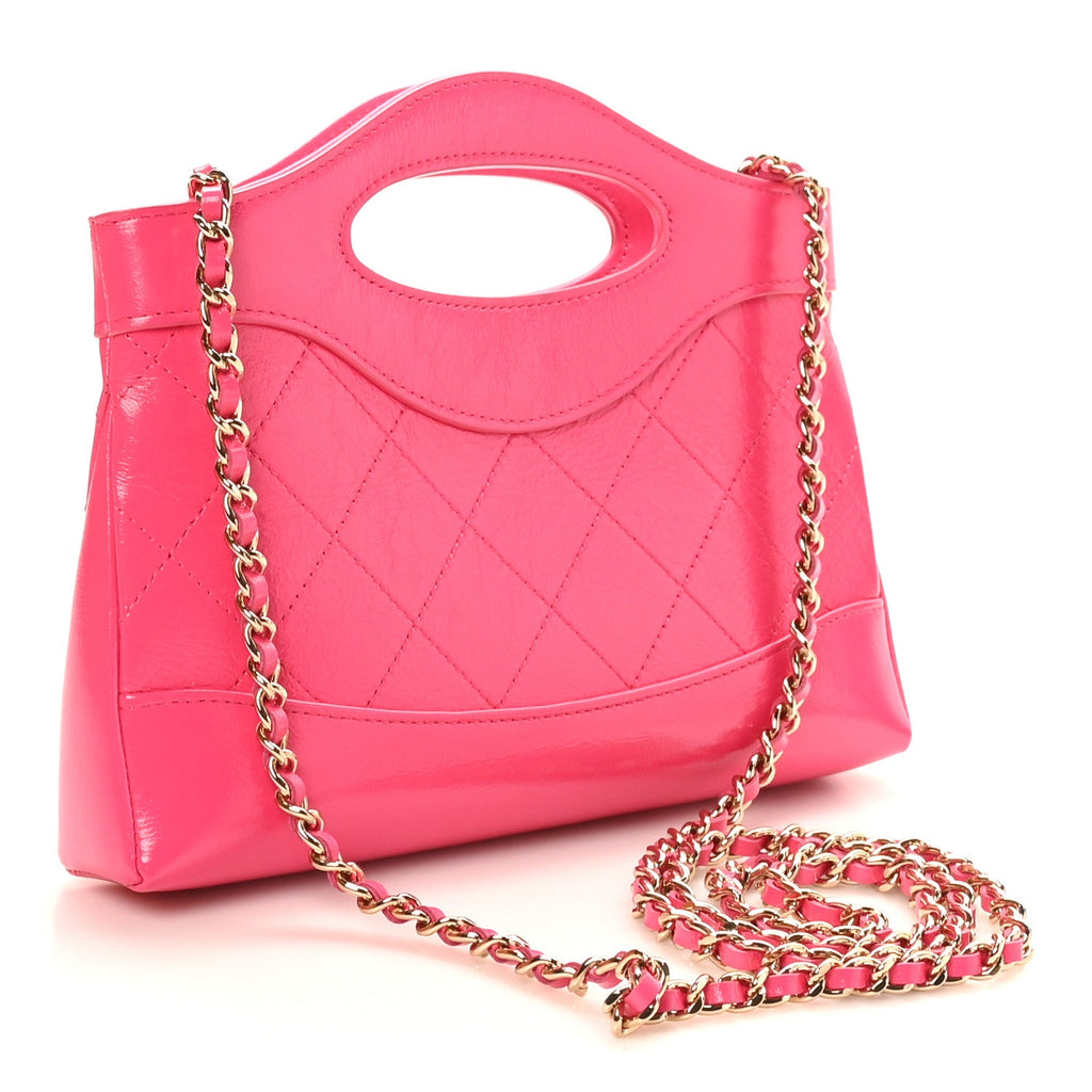 Chanel Shiny Crumpled Calfskin Quilted Nano 31 Shopping Bag Pink