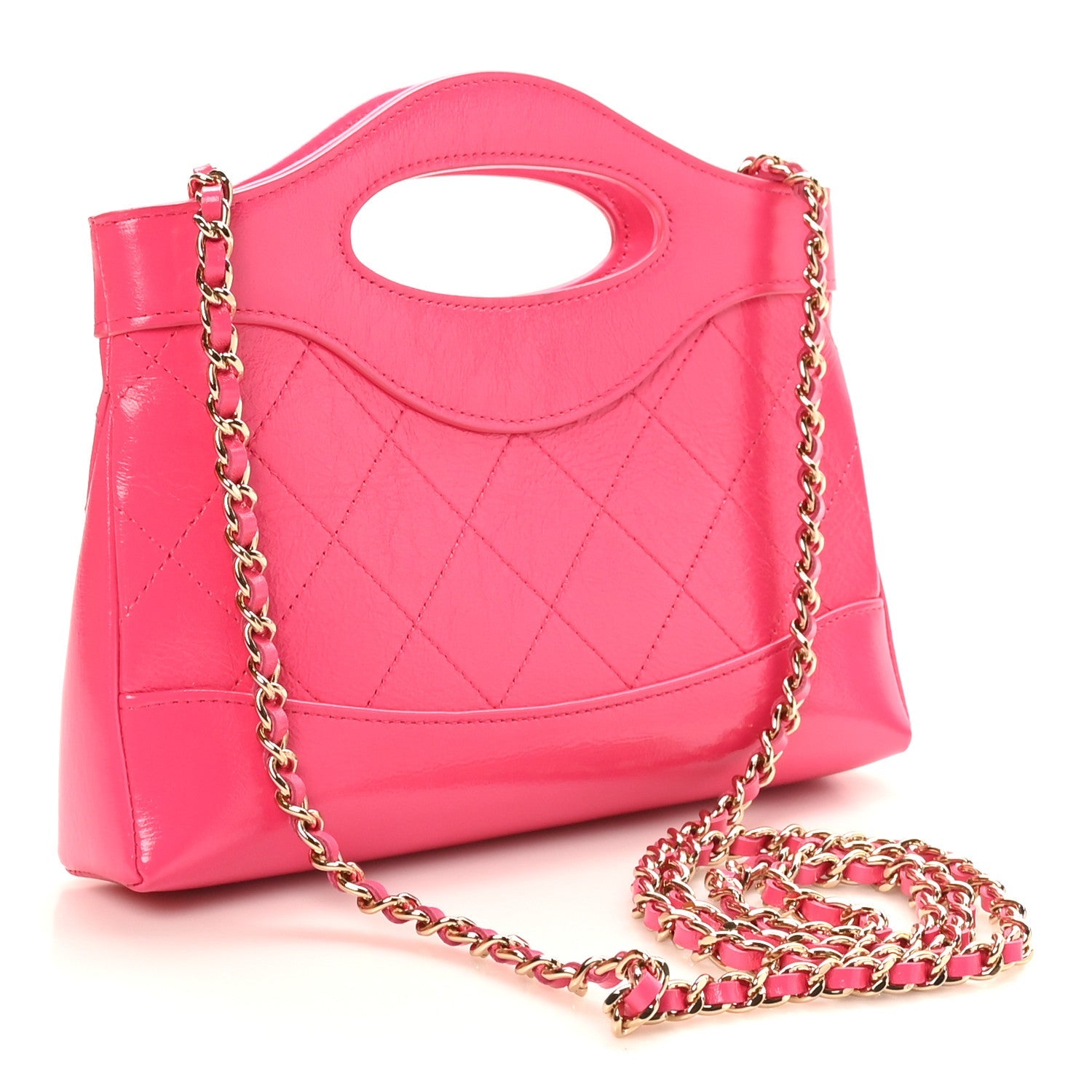 Chanel Shiny Crumpled Calfskin Quilted Nano 31 Shopping Bag Pink