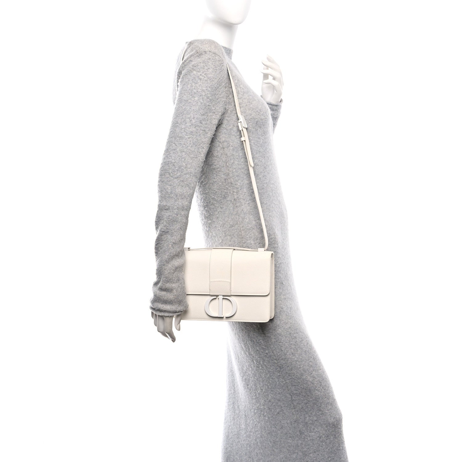 Christian Dior Ultra Matte Grained Calfskin 30 Montaigne Flap Bag White