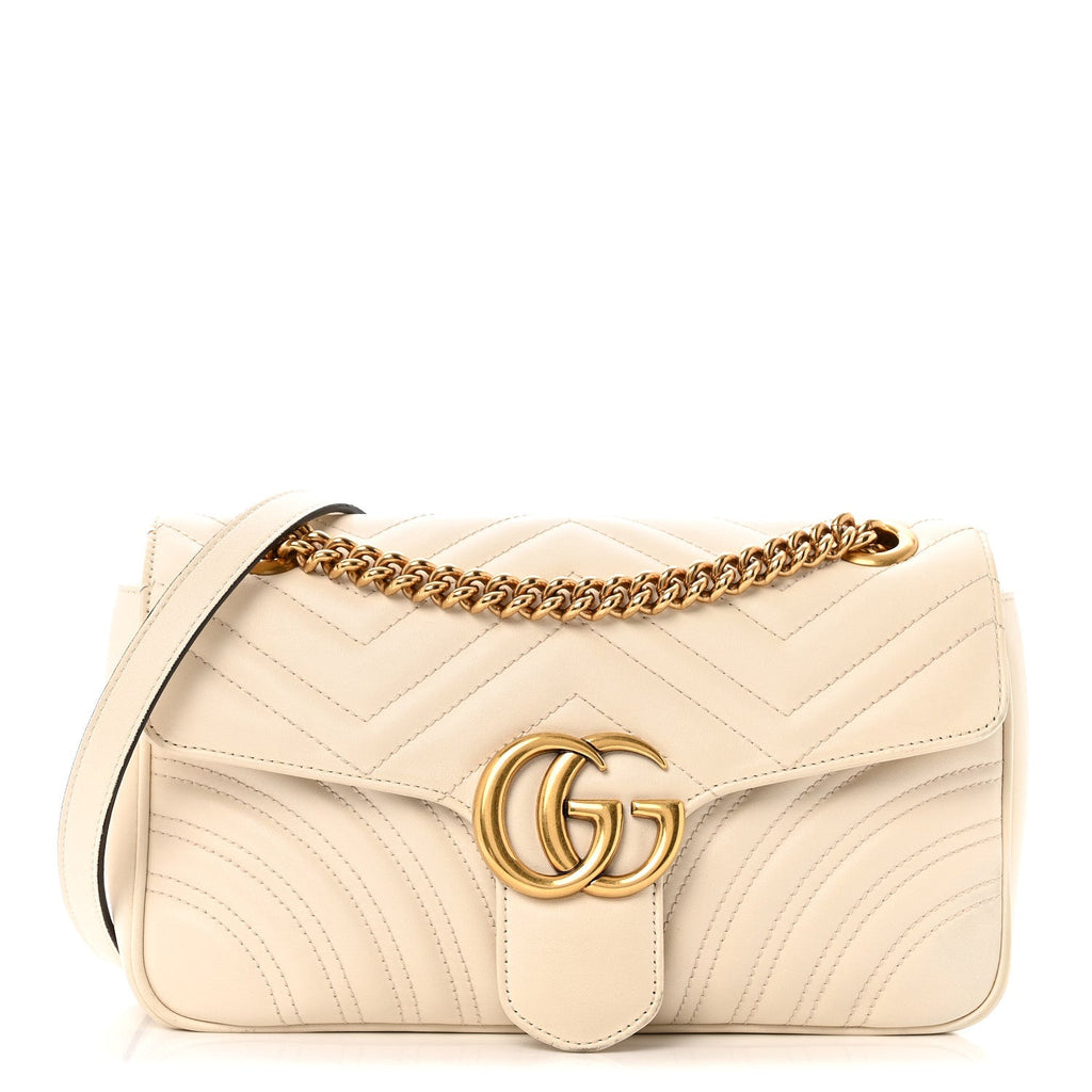 Gucci Calfskin Matelasse Small GG Marmont Shoulder Bag White