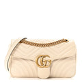Gucci Calfskin Matelasse Small GG Marmont Shoulder Bag White