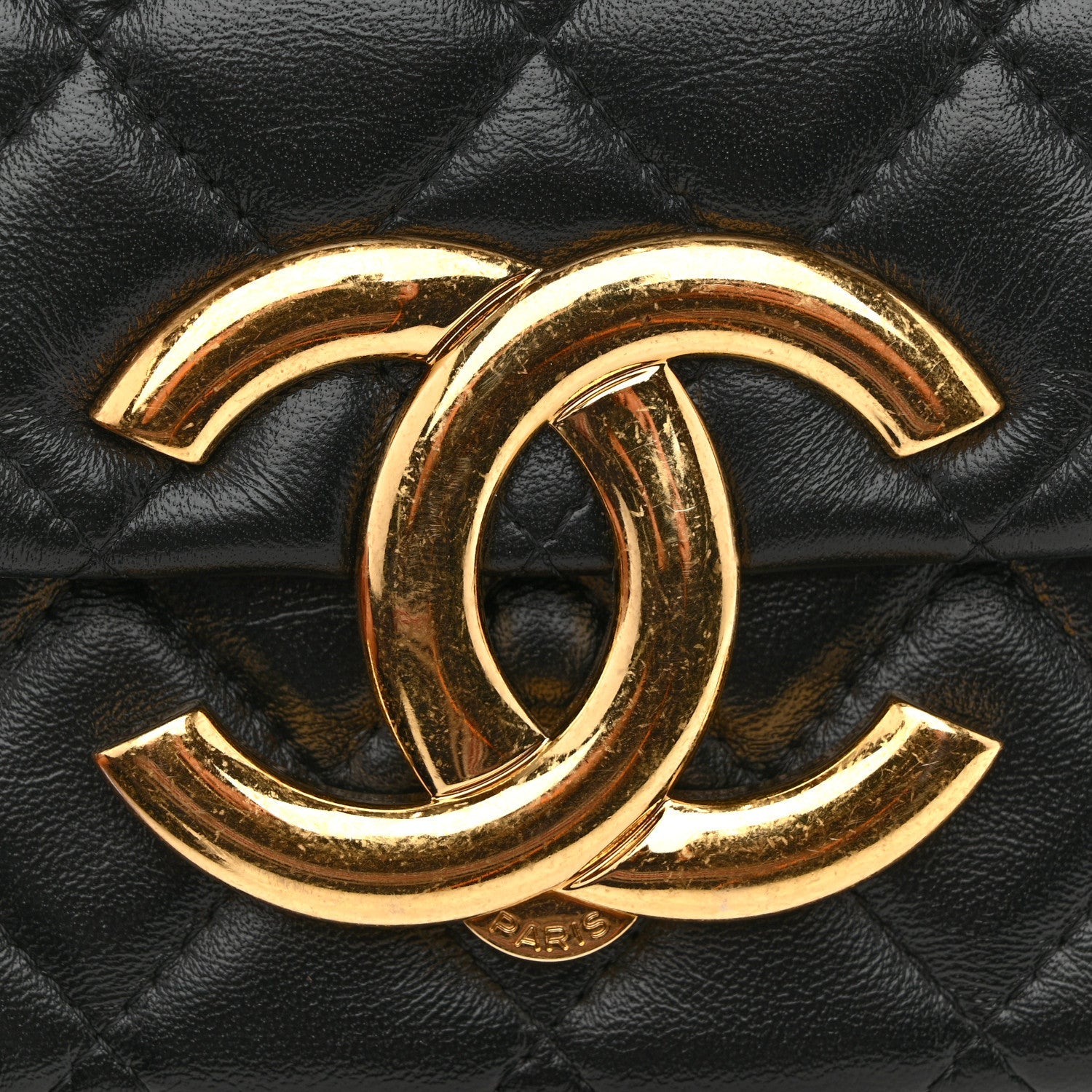 Chanel Shiny Crumpled Lambskin Quilted Mini Giant CC Flap Black