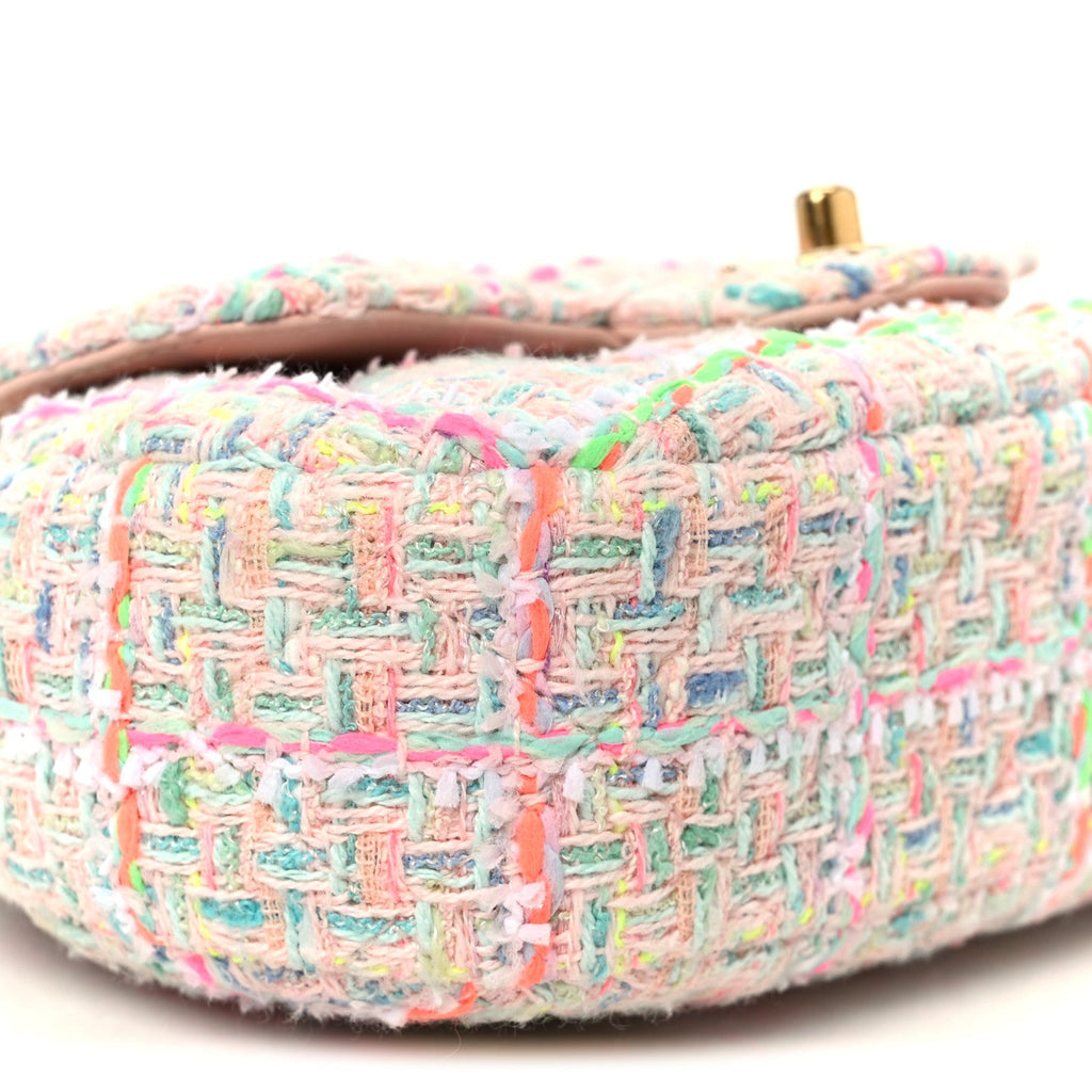 Chanel Tweed Quilted Baywatch Top Handle Flap Light Pink Green Orange Purple