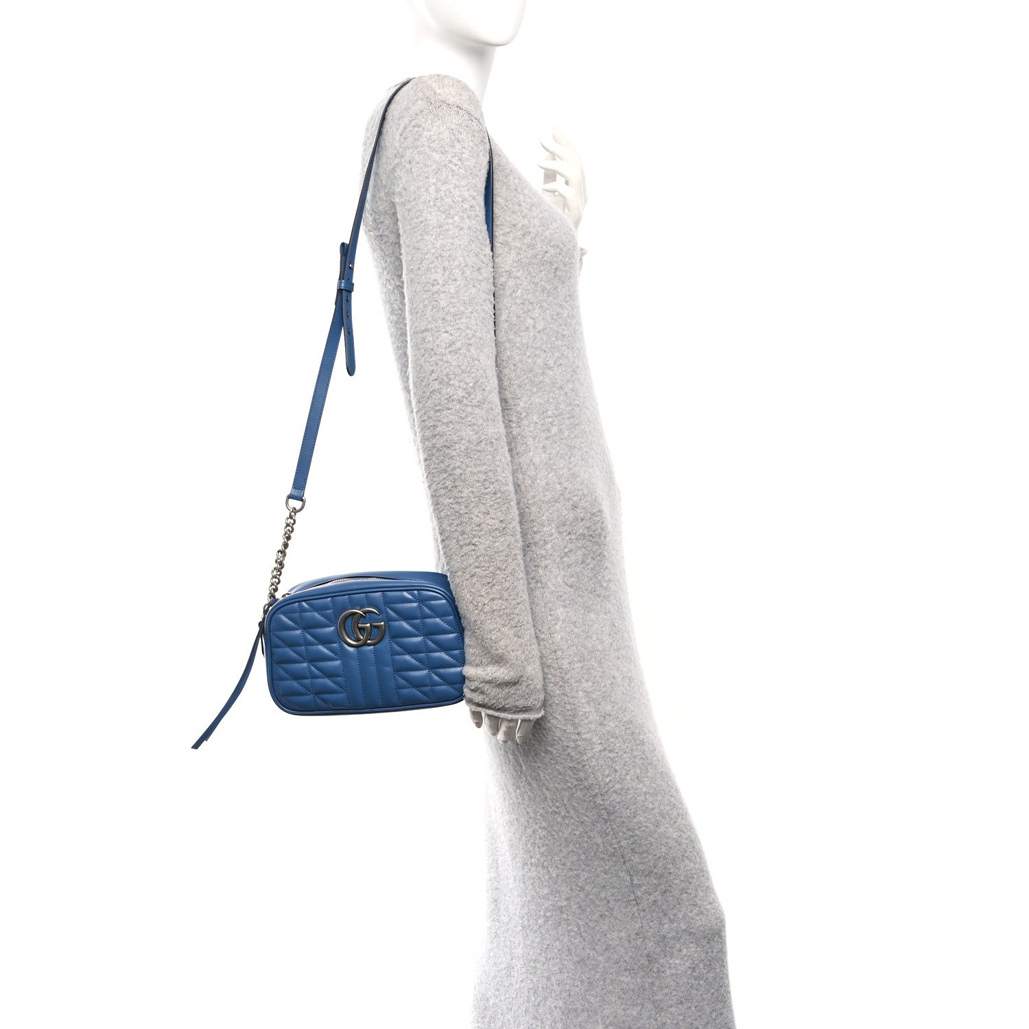 Gucci Calfskin Matelasse Aria Small GG Marmont Chain Shoulder Bag Clear Blue