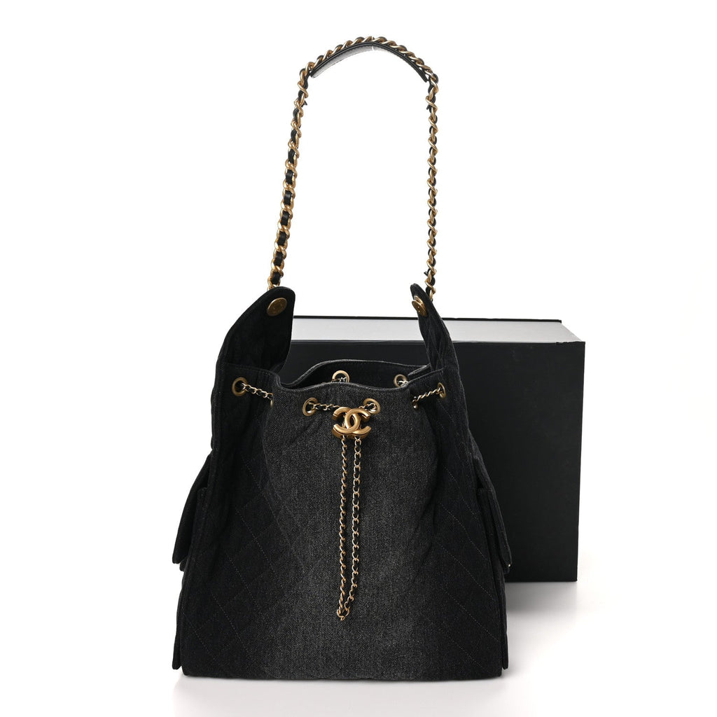 Chanel Washed Denim Quilted Medium Chanel 25 Handbag Black