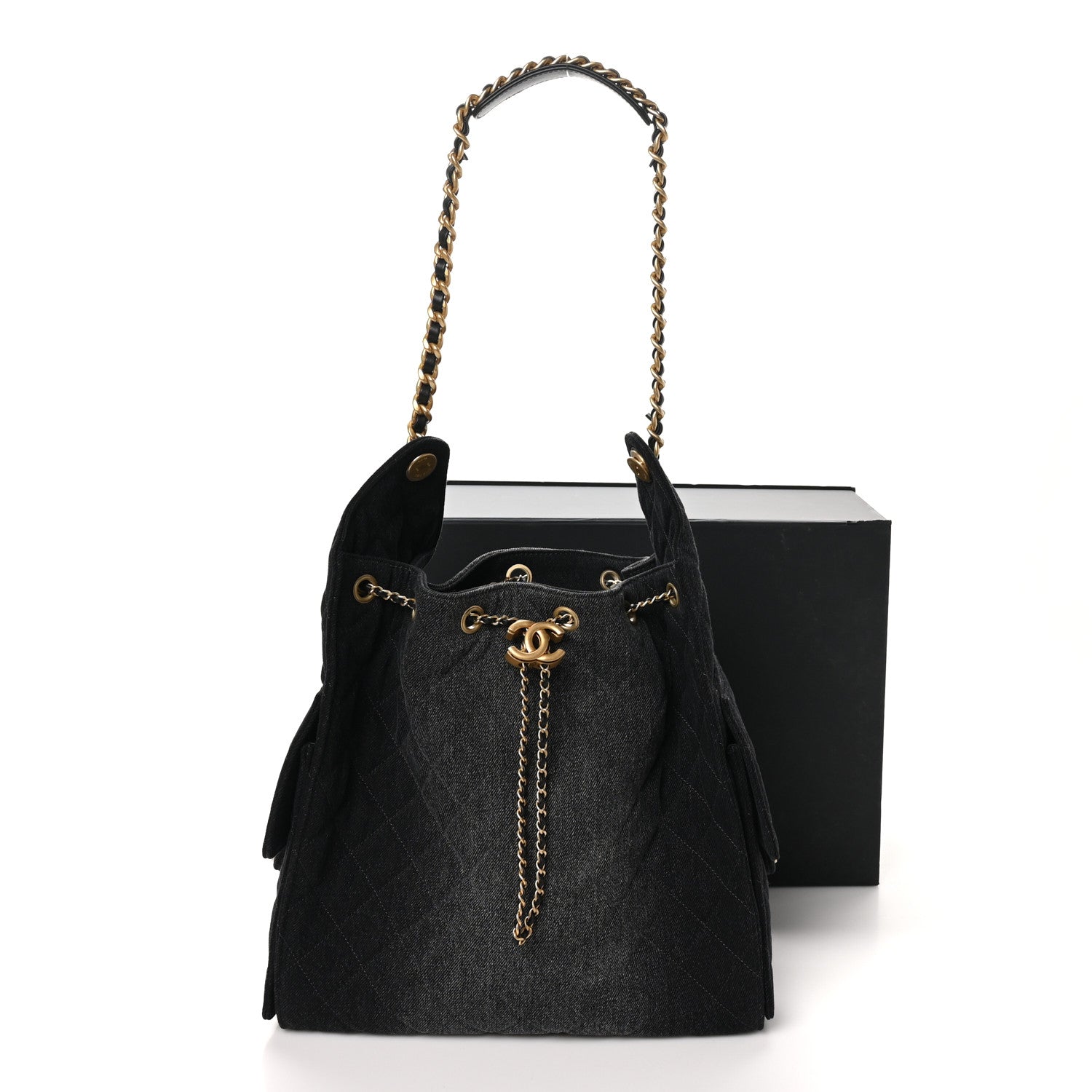 Chanel Washed Denim Quilted Medium Chanel 25 Handbag Black