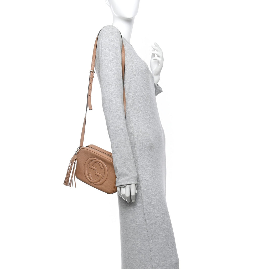 Gucci Pebbled Calfskin Small Soho Disco Bag Camelia
