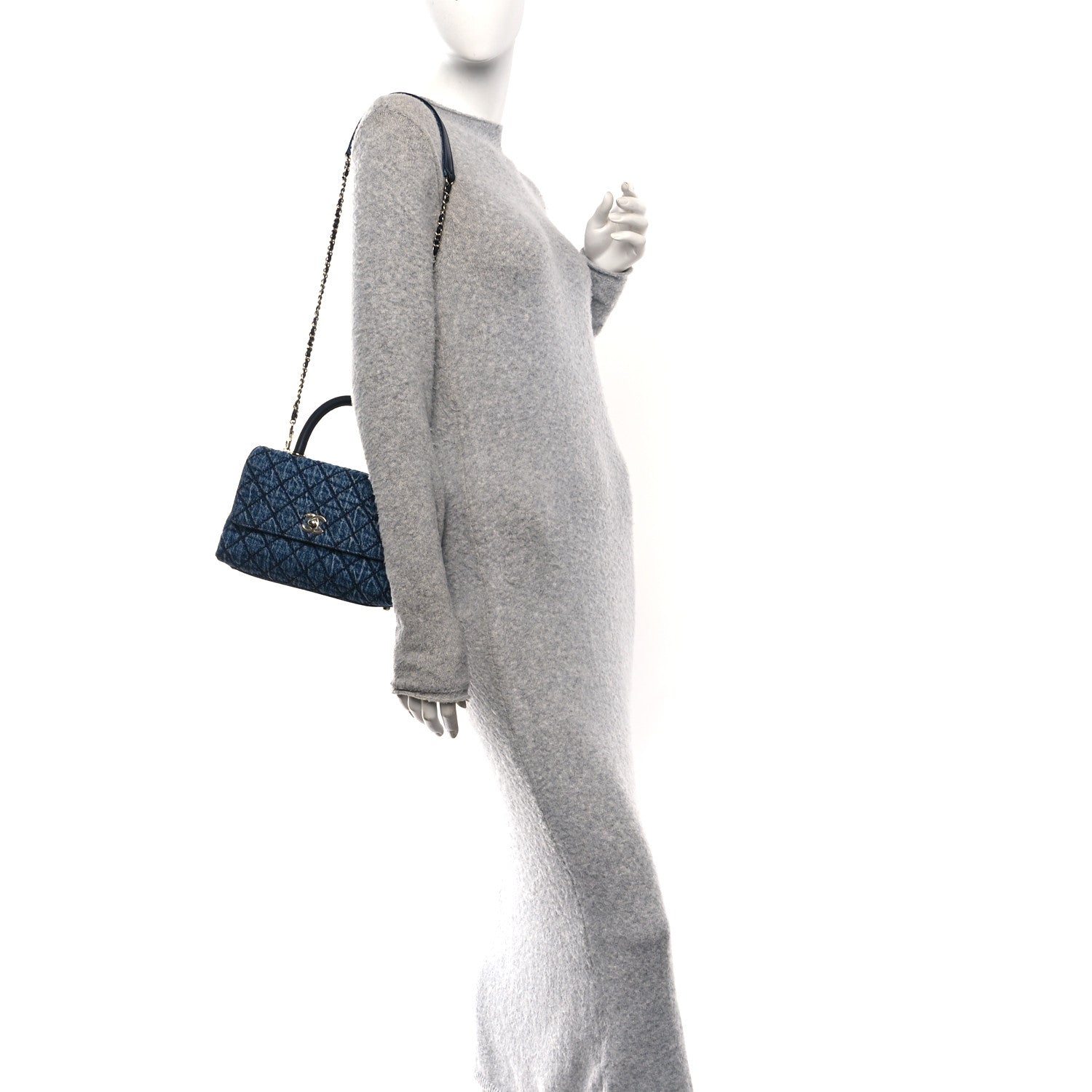 Chanel Washed Denim Quilted Mini Coco Handle Flap Blue