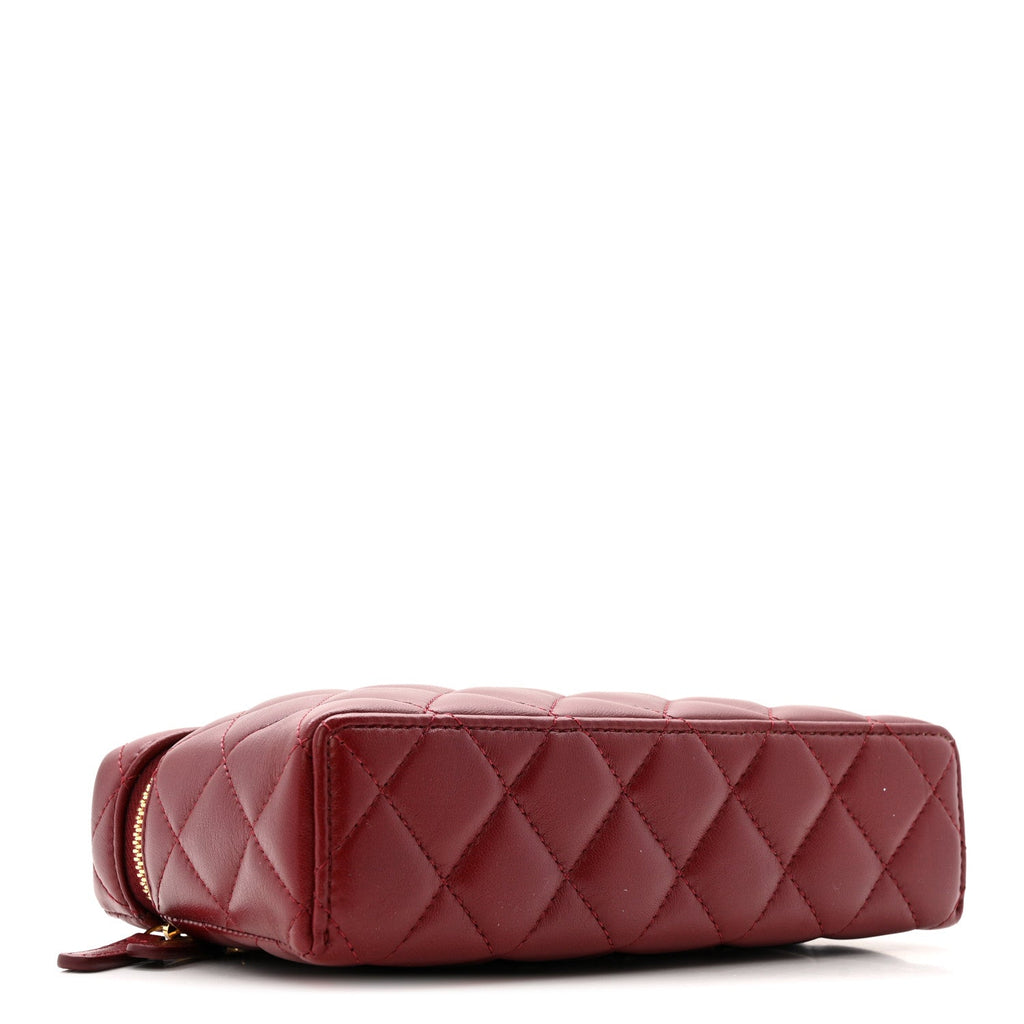 Lambskin Quilted Top Handle Slim Vanity With Chain Burgundy