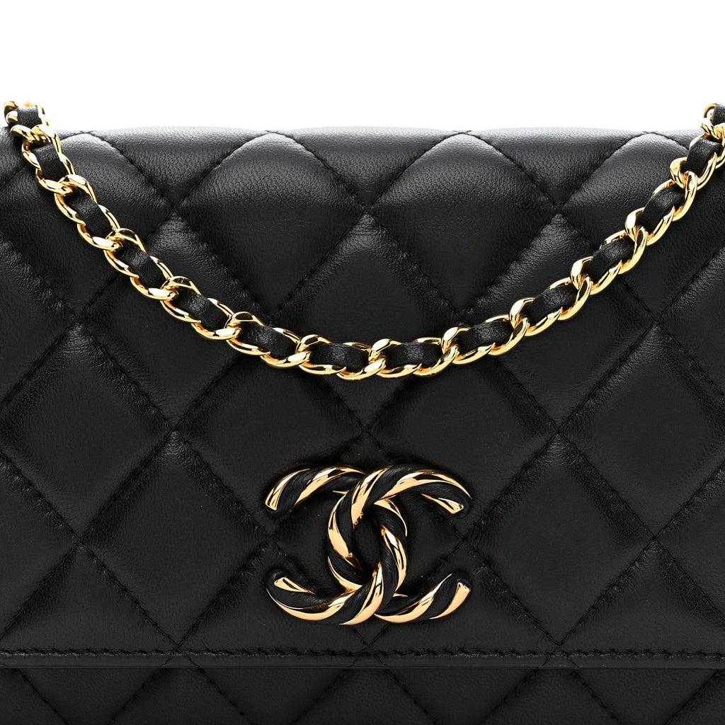 Chanel Lambskin Quilted Twisted CC Wallet On Chain WOC Black