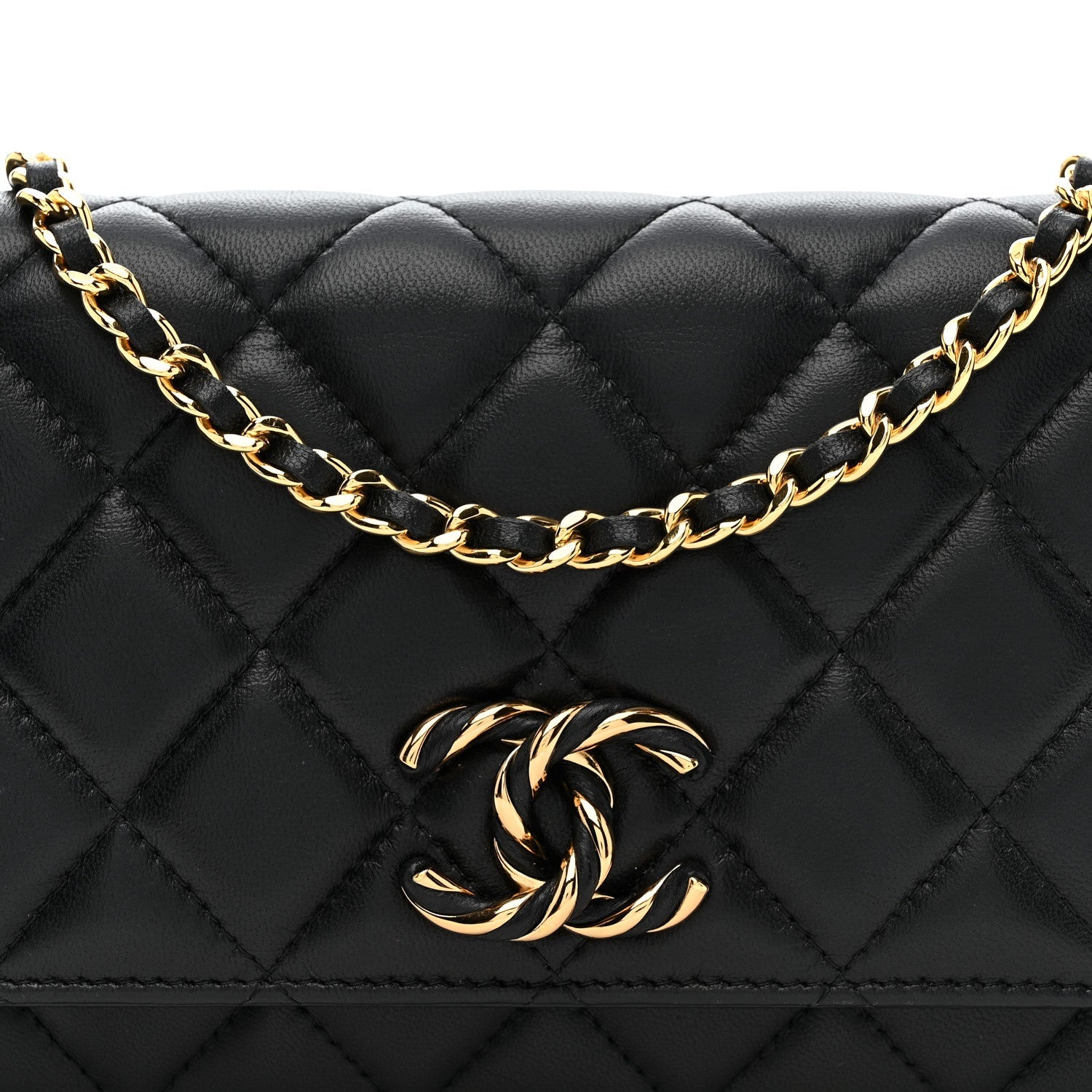 Chanel Lambskin Quilted Twisted CC Wallet On Chain WOC Black
