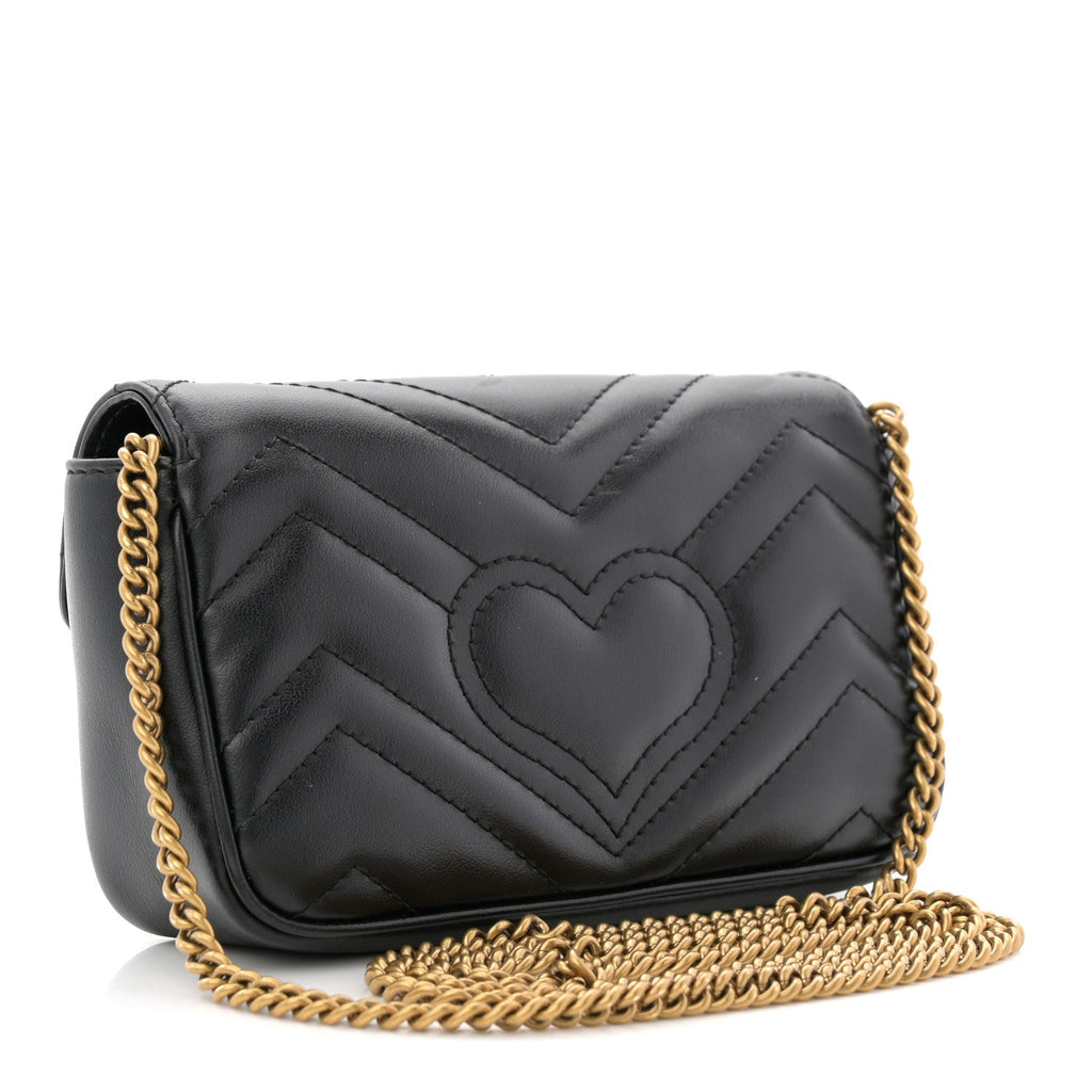 Gucci Calfskin Matelasse Super Mini GG Marmont Shoulder Bag Black