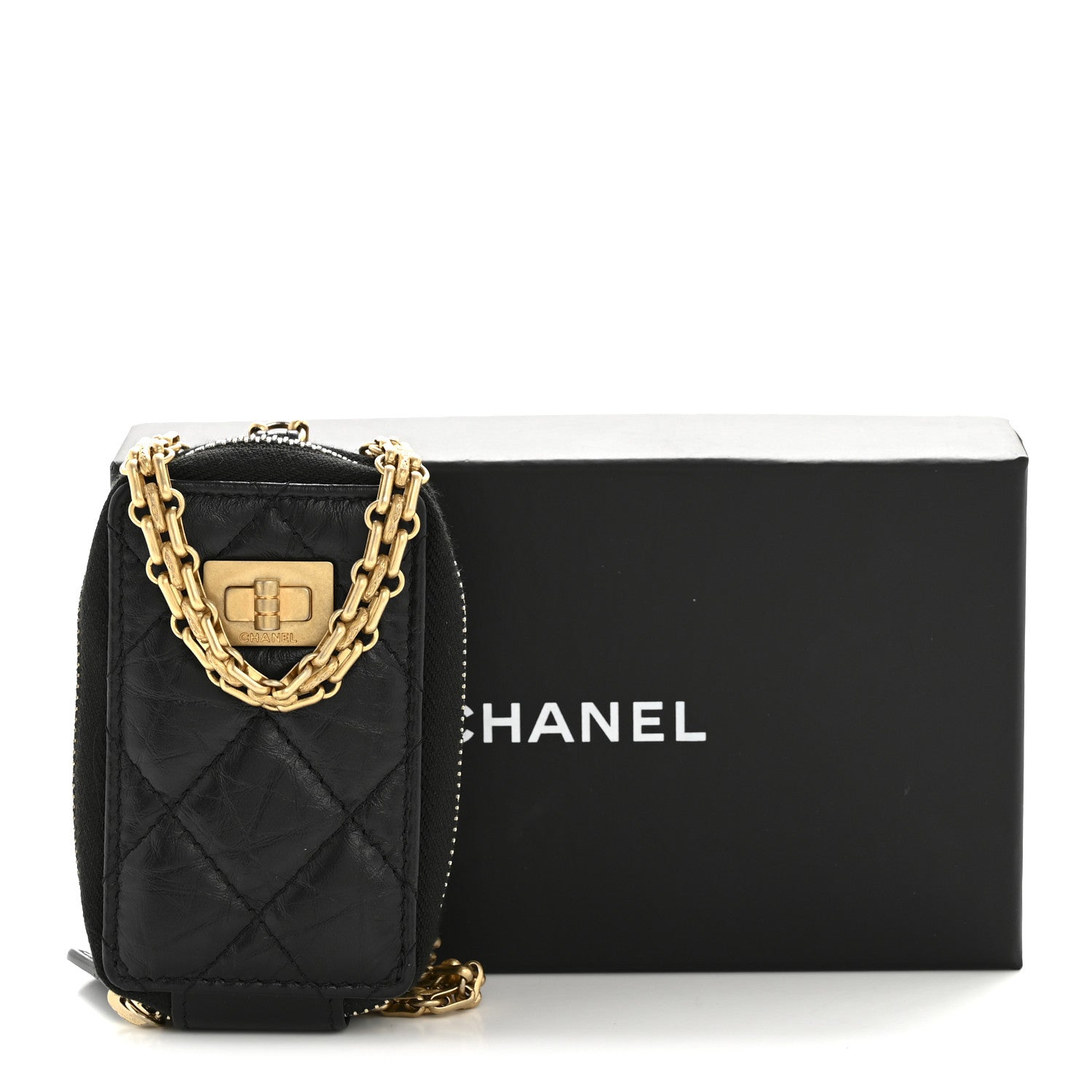 Chanel Aged Calfskin Quilted 2.55 Reissue Clutch With Chain Black