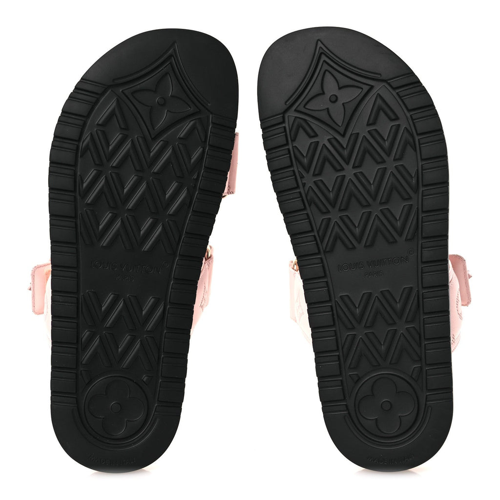 Louis Vuitton Lambskin Embossed Monogram Sunset Comfort Flat Sandals 38 Pink