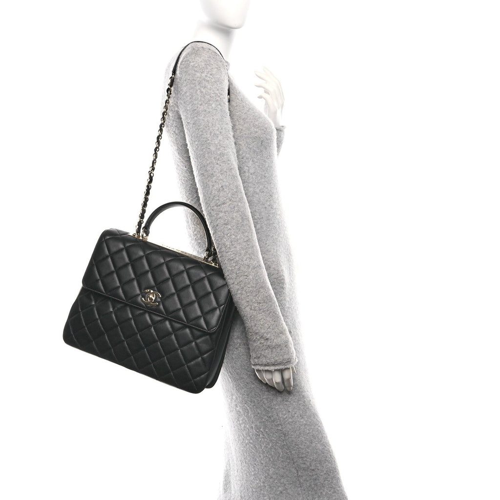 Chanel Lambskin Quilted Large Trendy CC Dual Handle Flap Bag Black