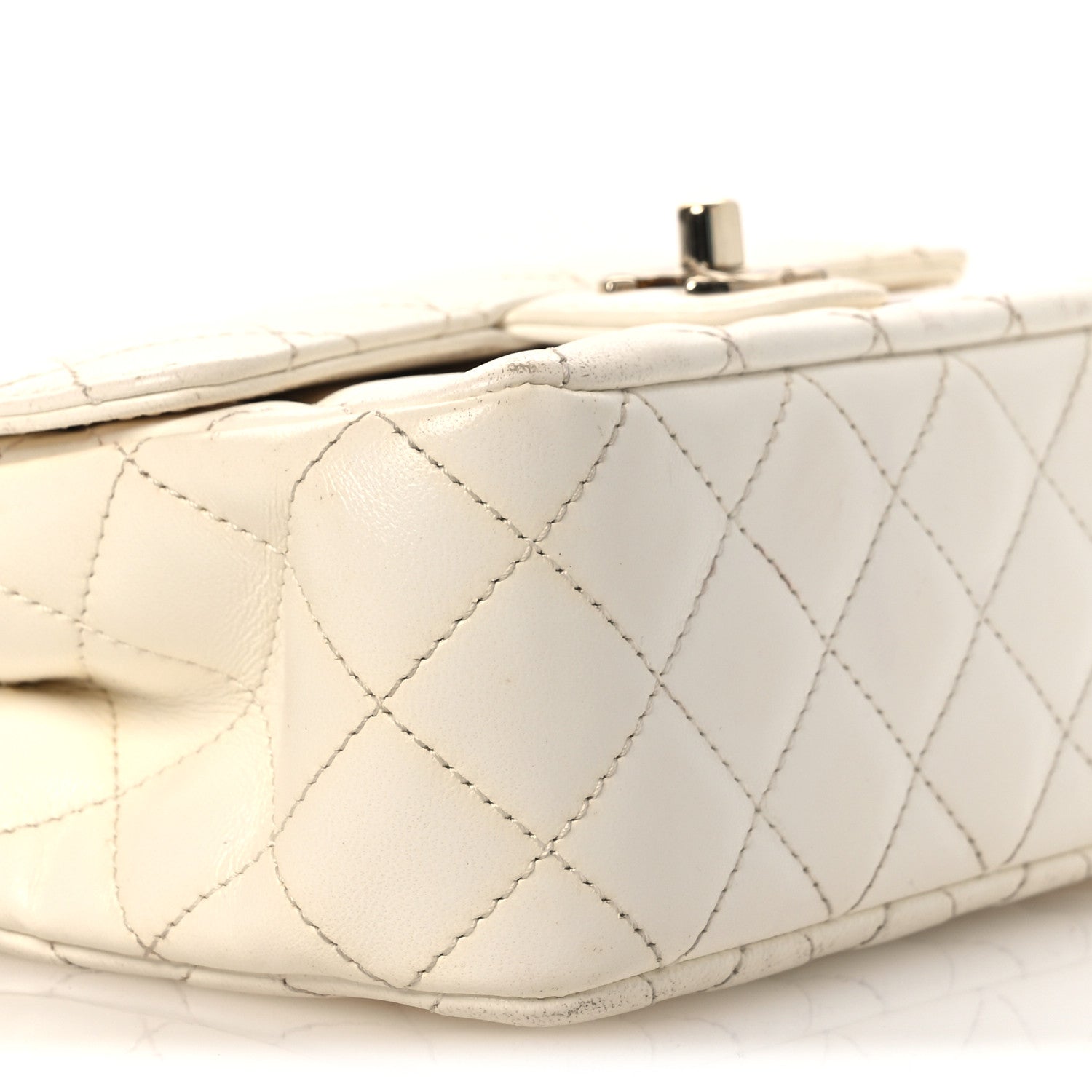 Chanel Lambskin Quilted Mini Crystal Top Handle Rectangular Flap White