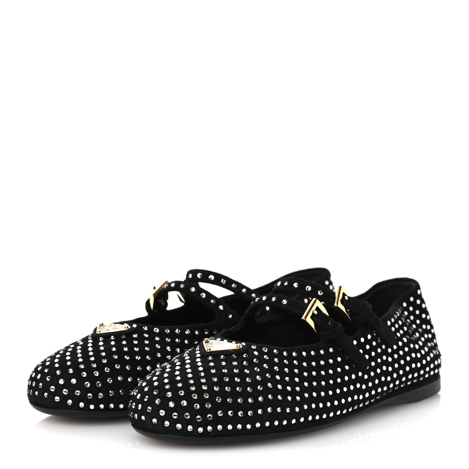 Prada Suede Crystal Studded Ballerina Flats 37 Black