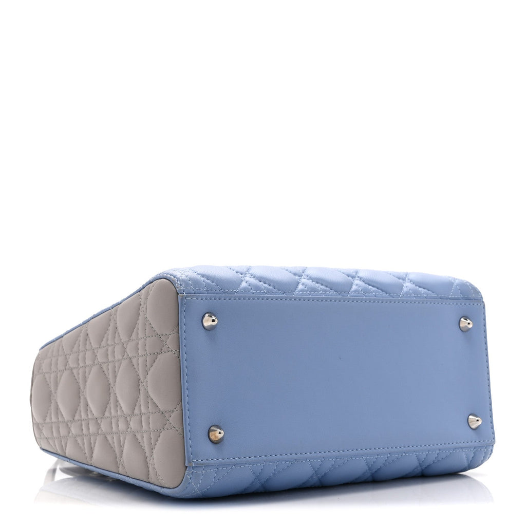 Christian Dior Lambskin Cannage Medium Bi-Color Lady Dior Blue Gray