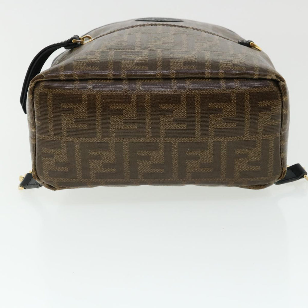 FENDI Zucca Canvas Backpack Coated Canvas Brown Black 8BZ038 Auth 32630A
