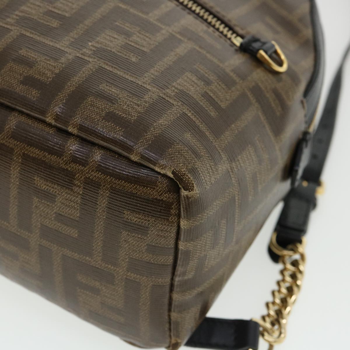 FENDI Zucca Canvas Backpack Coated Canvas Brown Black 8BZ038  32630A