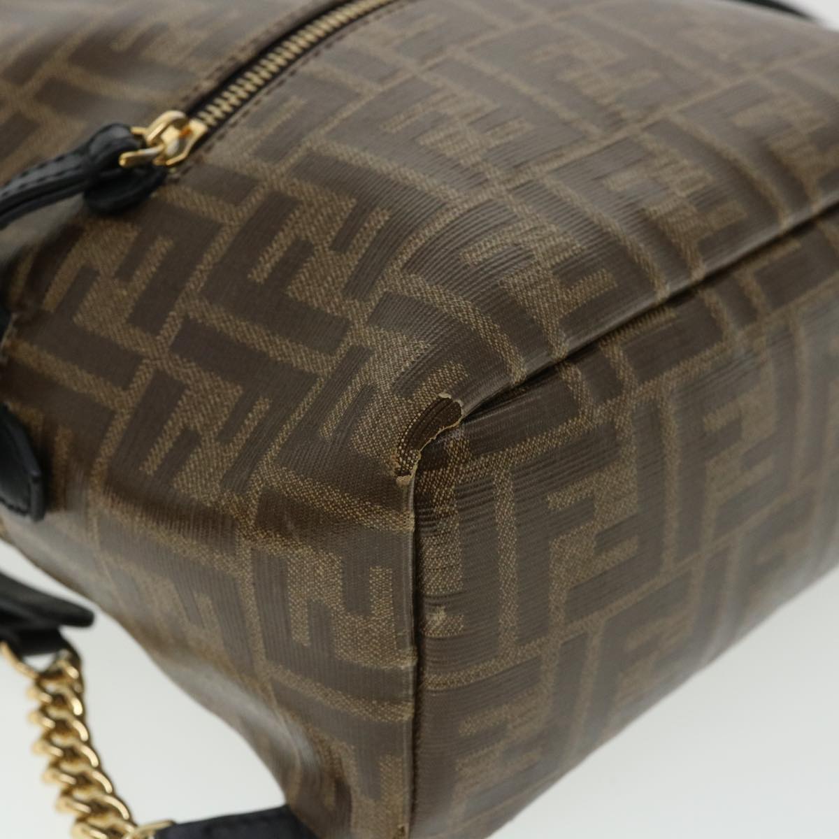 FENDI Zucca Canvas Backpack Coated Canvas Brown Black 8BZ038  32630A