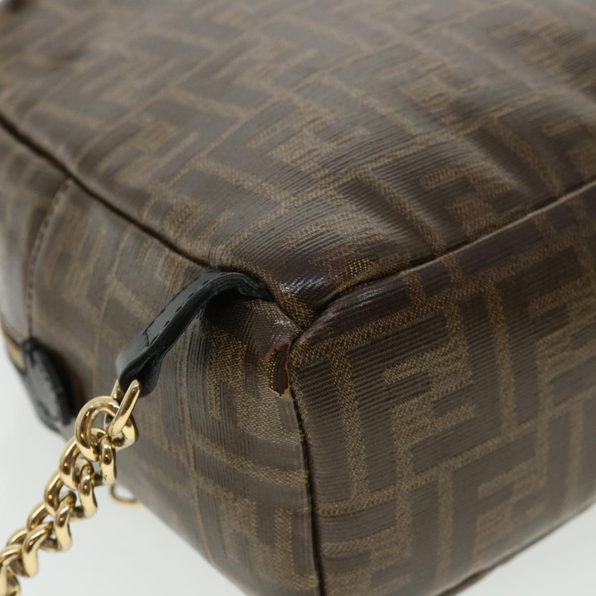 FENDI Zucca Canvas Backpack Coated Canvas Brown Black 8BZ038 Auth 32630A