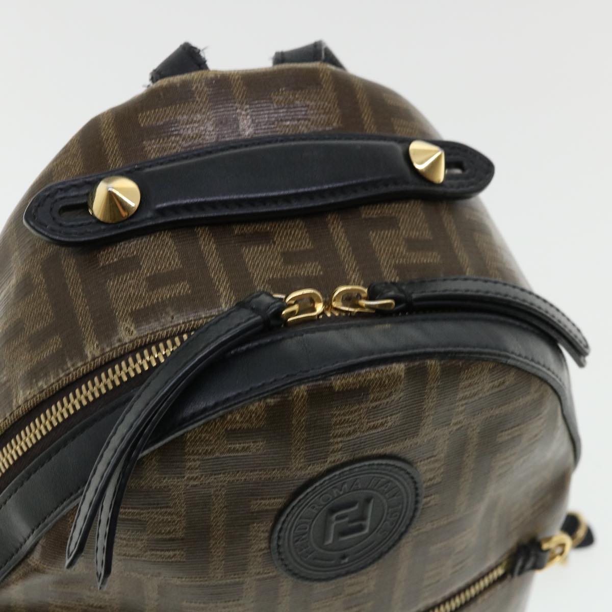 FENDI Zucca Canvas Backpack Coated Canvas Brown Black 8BZ038 Auth 32630A