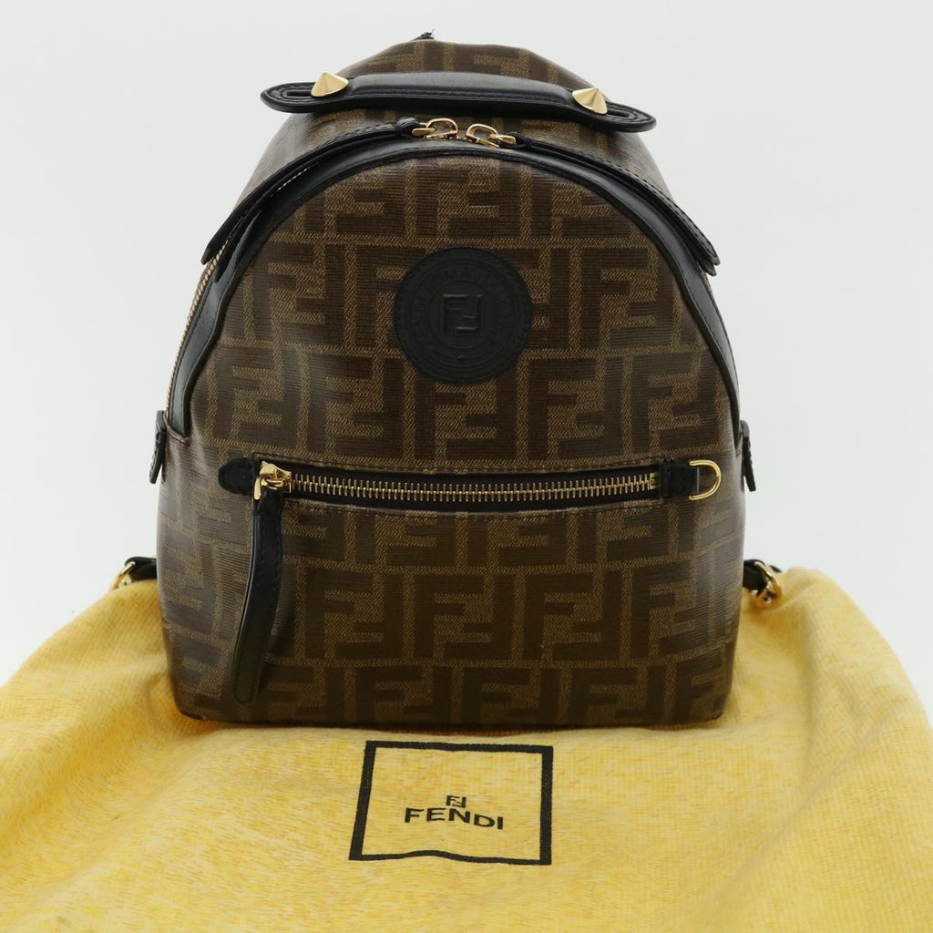 FENDI Zucca Canvas Backpack Coated Canvas Brown Black 8BZ038  32630A
